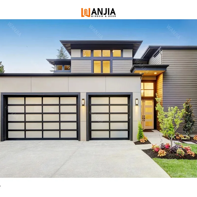 WANJIA Luxury Tempered Glass Garage Door Intelligent Automatic Operation Segment Aluminum Garage Door