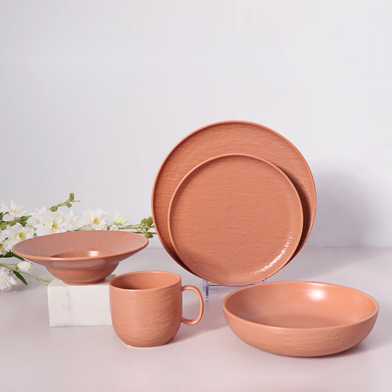 Light Chinaware Earth Tone Dinnerware Set Simply Orange Stoneware Porcelain Crockery China Ceramic Dinner Kitchen Plate Set