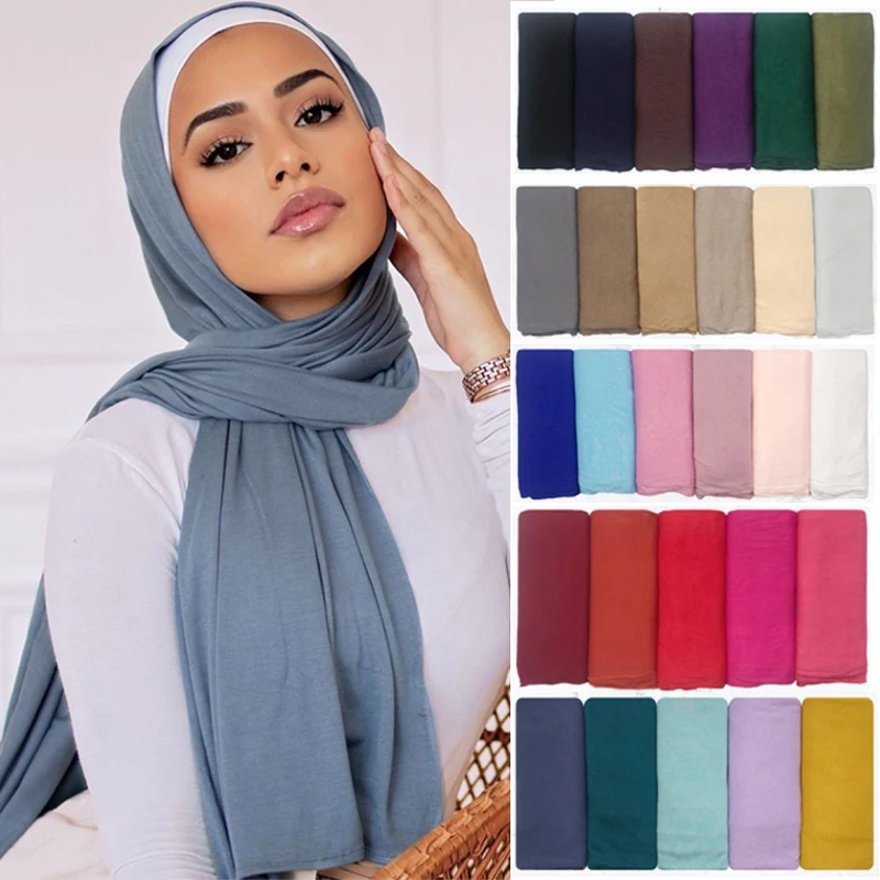 Factory Stock Design Solid Color Mercerized Cotton Modal Soft Ladies Hijabs Scarf Cotton Jersey 28 Colors Hijab