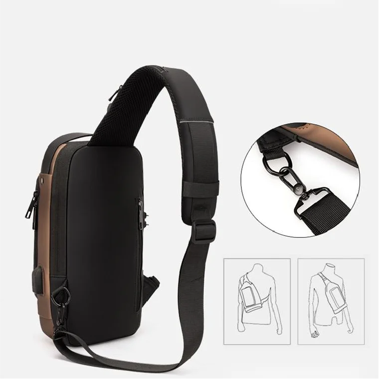 Factory Custom Men Fashion Anti-theft Waterproof Sport Chest Bag Multi-function Man Single Shoulder Bag with USB and Locked Code