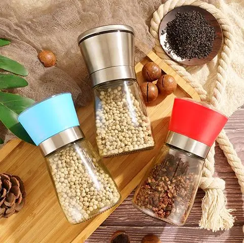 Регулируемая стеклянная мельница для соли и перца, банки для специй вручную
