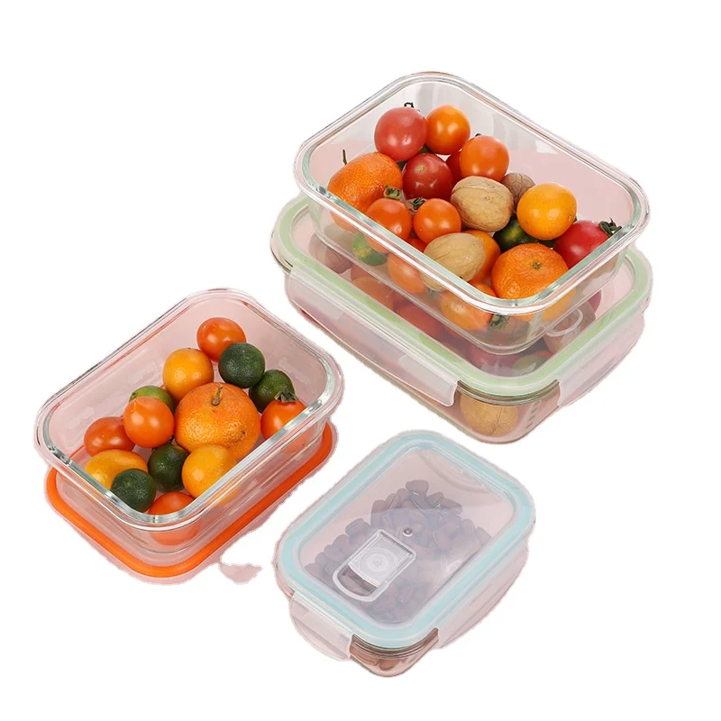 Glass containers microwavable glass food storage box with stainless steel  tableware