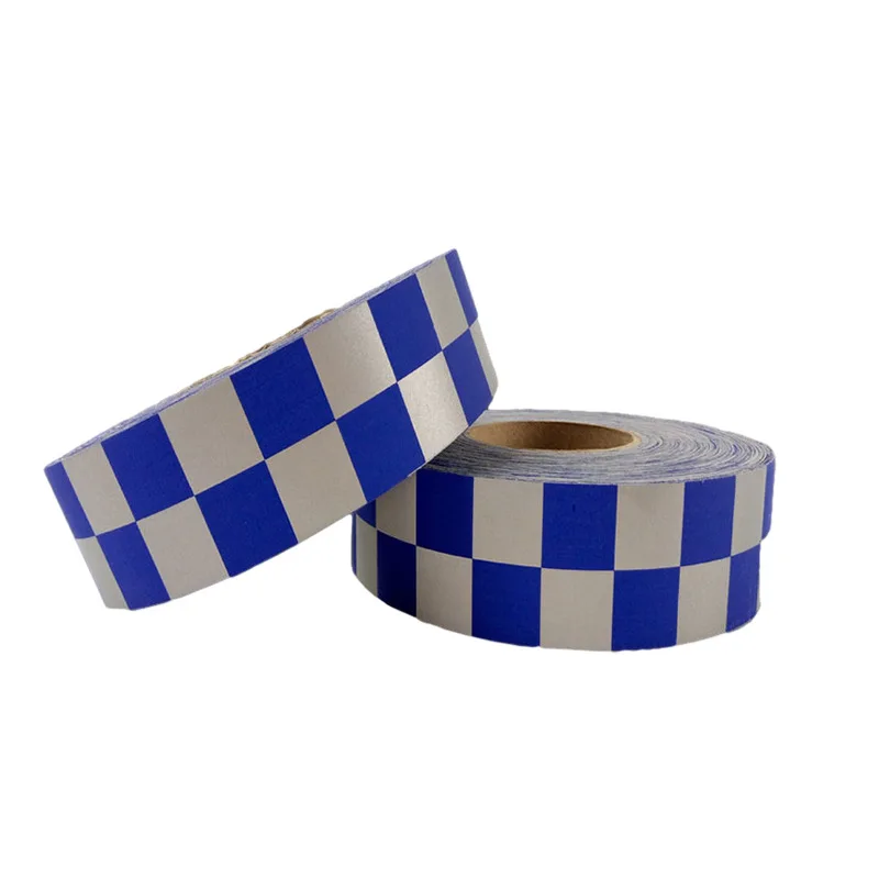 Custom Blue square high light polyester reflective tape printed bright silver TC reflective strip for fashion clothing