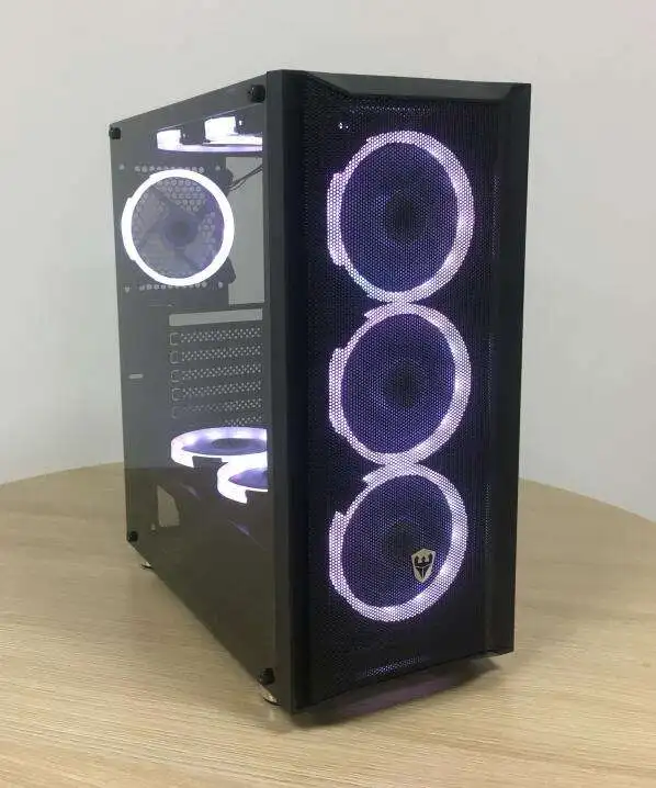 SATE- Gaming Case RGB Fans ATX Case Gaming Tower PC Case With 3PCS 120mm RGB Fans Glass Transparent Panels RGB Lighting K874
