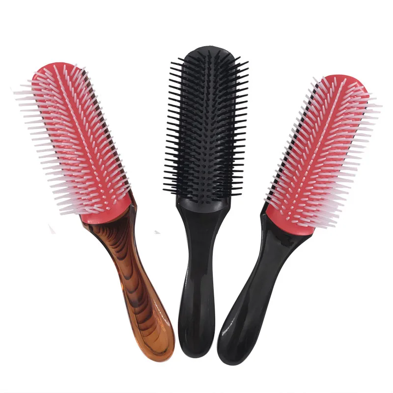 
Amazon Hot Sell 2019 Personalized Nylon Bristles 9 Row Denman Hair Brush 