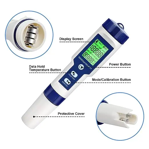 XIUDA 5 in 1 Convenient digital EC TDS PH temperature salinometer  9909 Water purifier drinking tap water quality tester