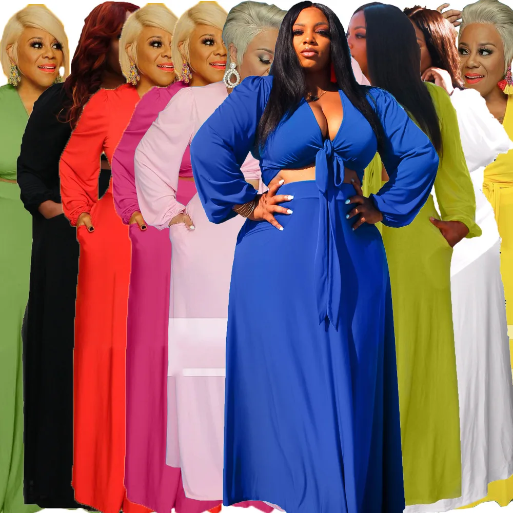 
OR6850 wholesale Solid color loose large size Long sleeve top and long skirt plus size clothing for women 