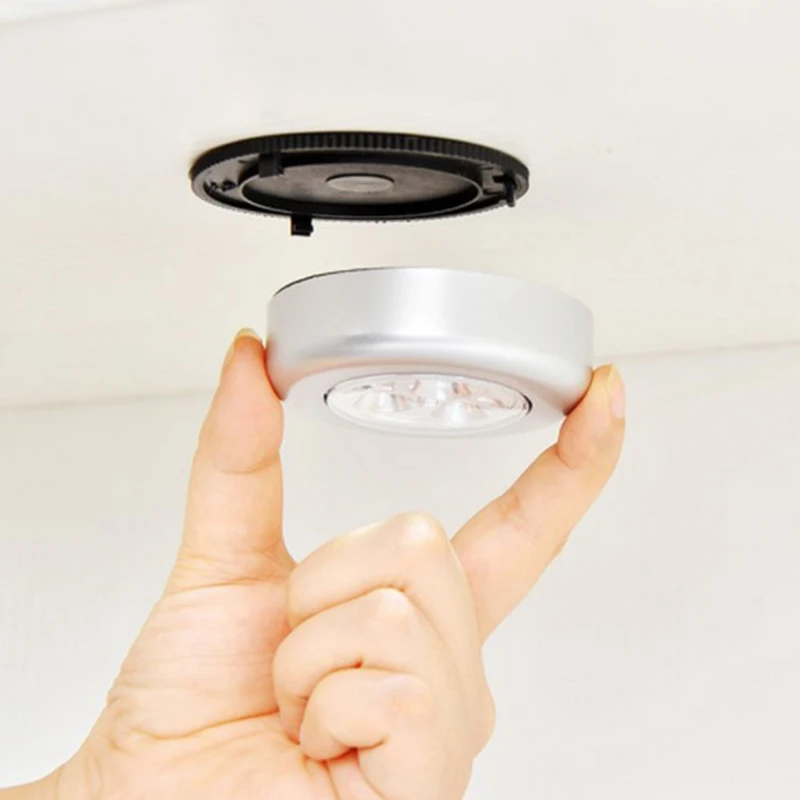 2020 Small 3 Led Round Stick cordless Touch Lamp Battery Power Cob Puck Cabinet Wardrobe Light Mini Click On Cabinet Lights