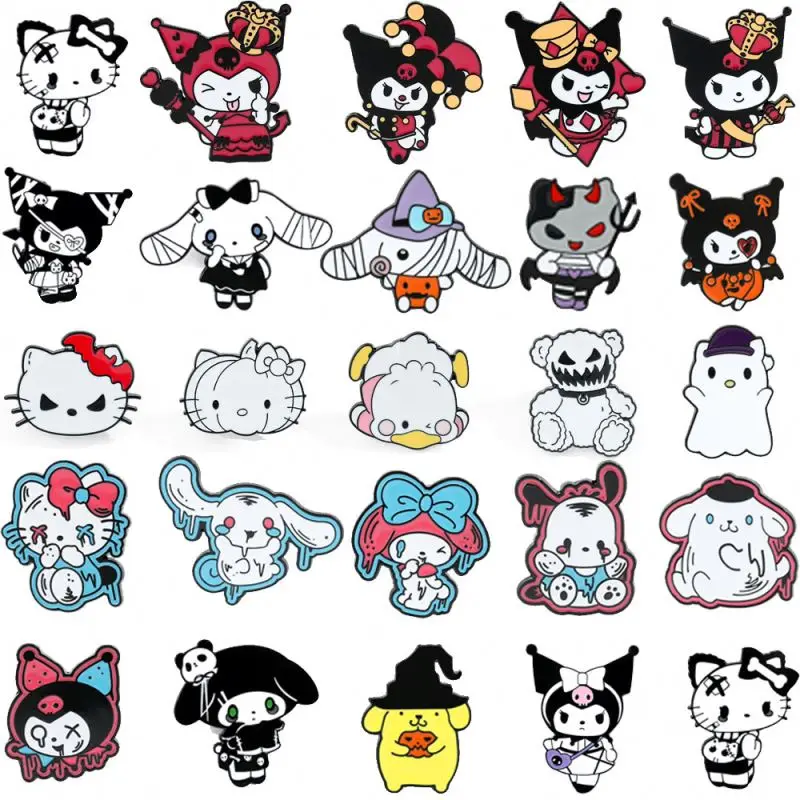 SS 97 Designs Cute Anime Logo Badge Hat Brooch Cartoon Sanrios Kuromi Cinnamoroll Melody Metal Enamel Collar Brooch Pins