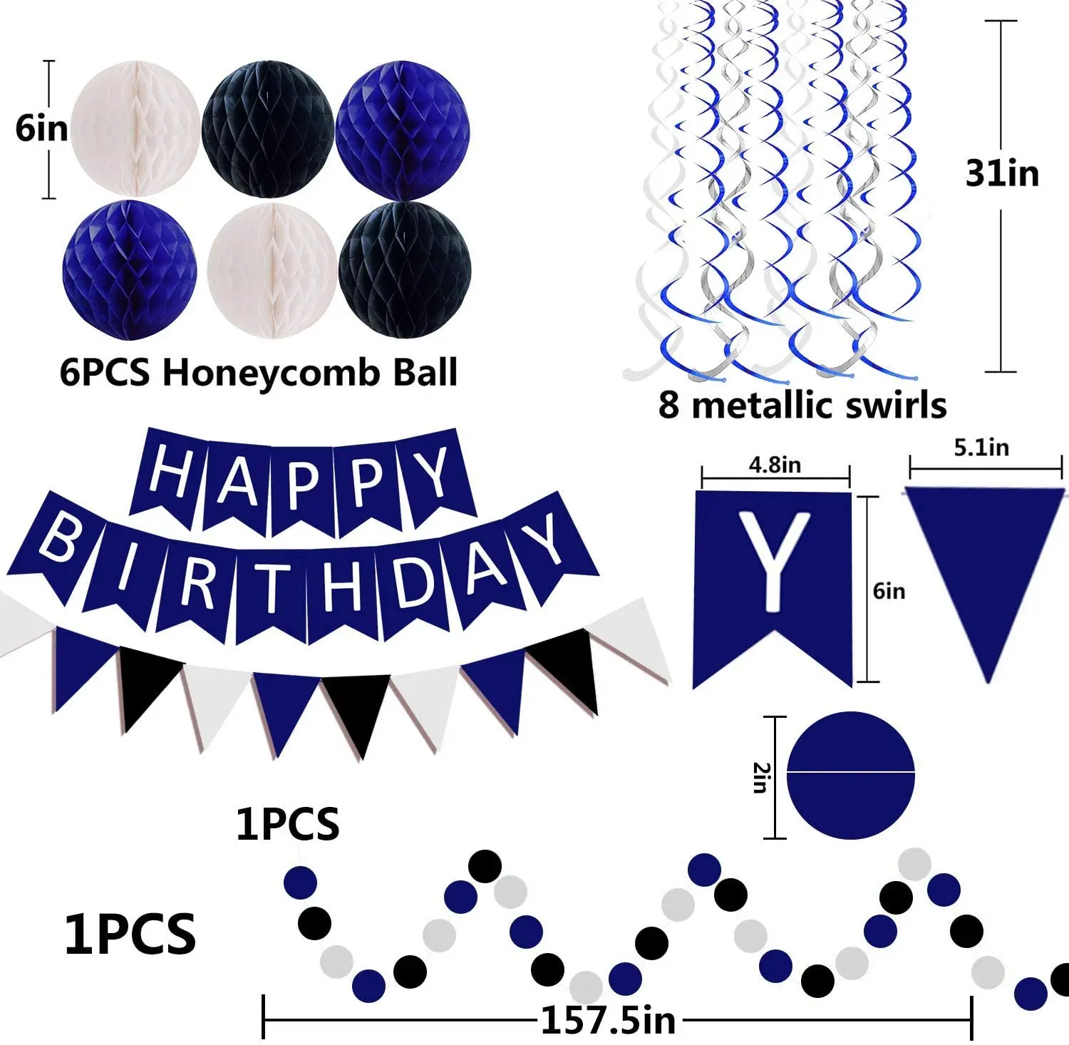 Navy Blue Rose Gold Birthday Decorations Happy Banner foil Balloons 30th 40th 50th Women Grils