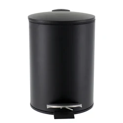 Factory Supplier Black Toilet Rubbish Bins Powder Coated Pot Round Garbage Trash Bin Steel Metal  With Lid
