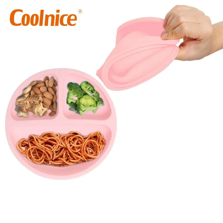 Smile Face Cute Silicone gel Portable Washable Microwave Safe Divided Baby Fresh Feeding Trays Food Bowl for Kids