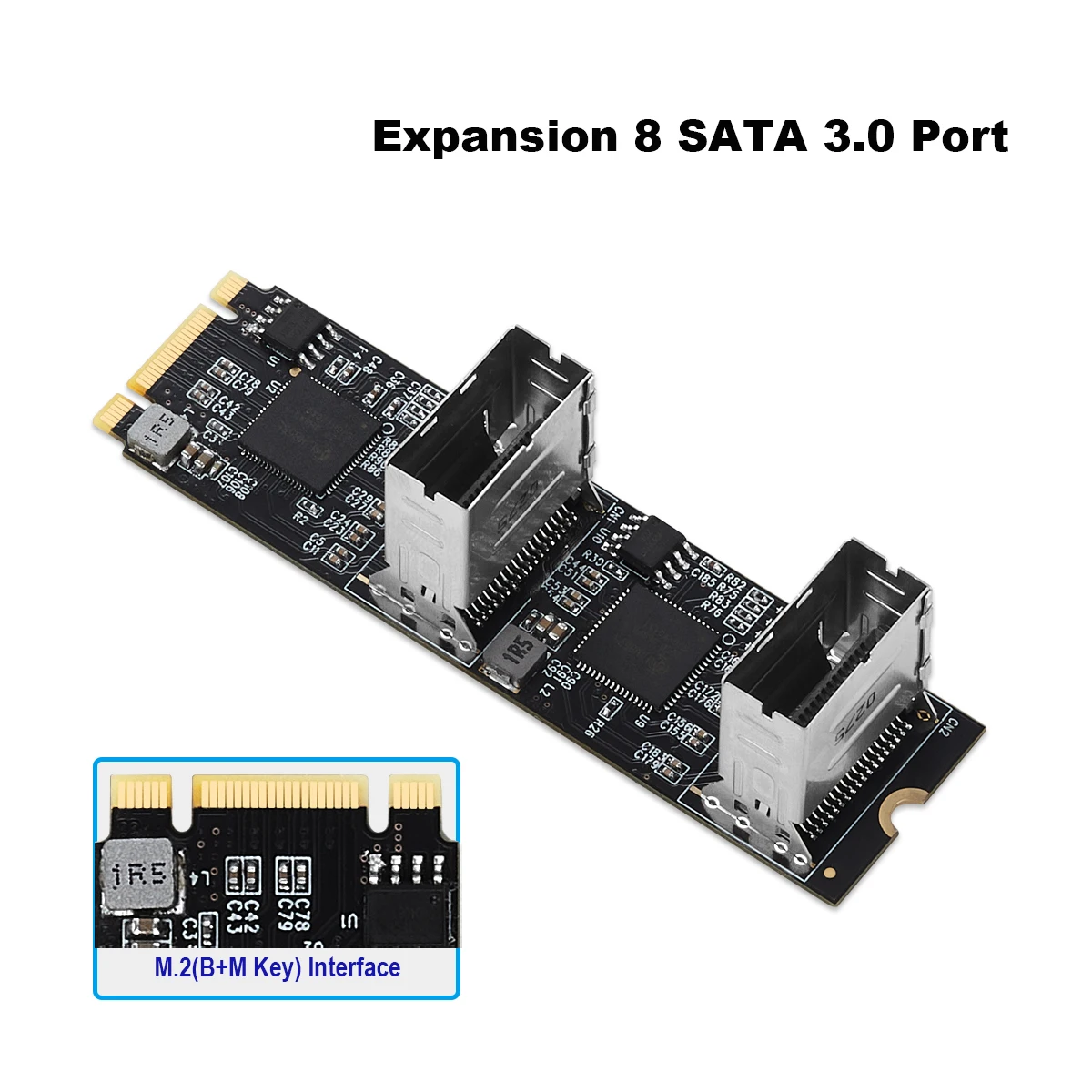 M.2 PCIe3.0 to 8 Ports SATA 6G Multiplier Controller Card with 2 Mini SAS Interface B/M key NGFF To 6Gbps SATA adapter card
