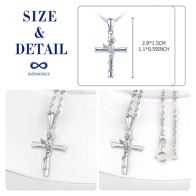 Wholesale baptism gifts 925 silver rose cross necklace