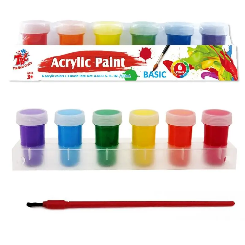ASTMD EN1 conformed Fast Drying 6 pack 22ml Acrylic Paint with brush set Painting Art and Craft