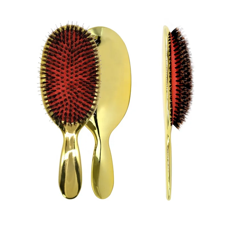 New Arrival Big Size Gold Shinny Custom Logo Paddle Cushion Hair Brush Hair Extension Wig Hair Brush for Extensions