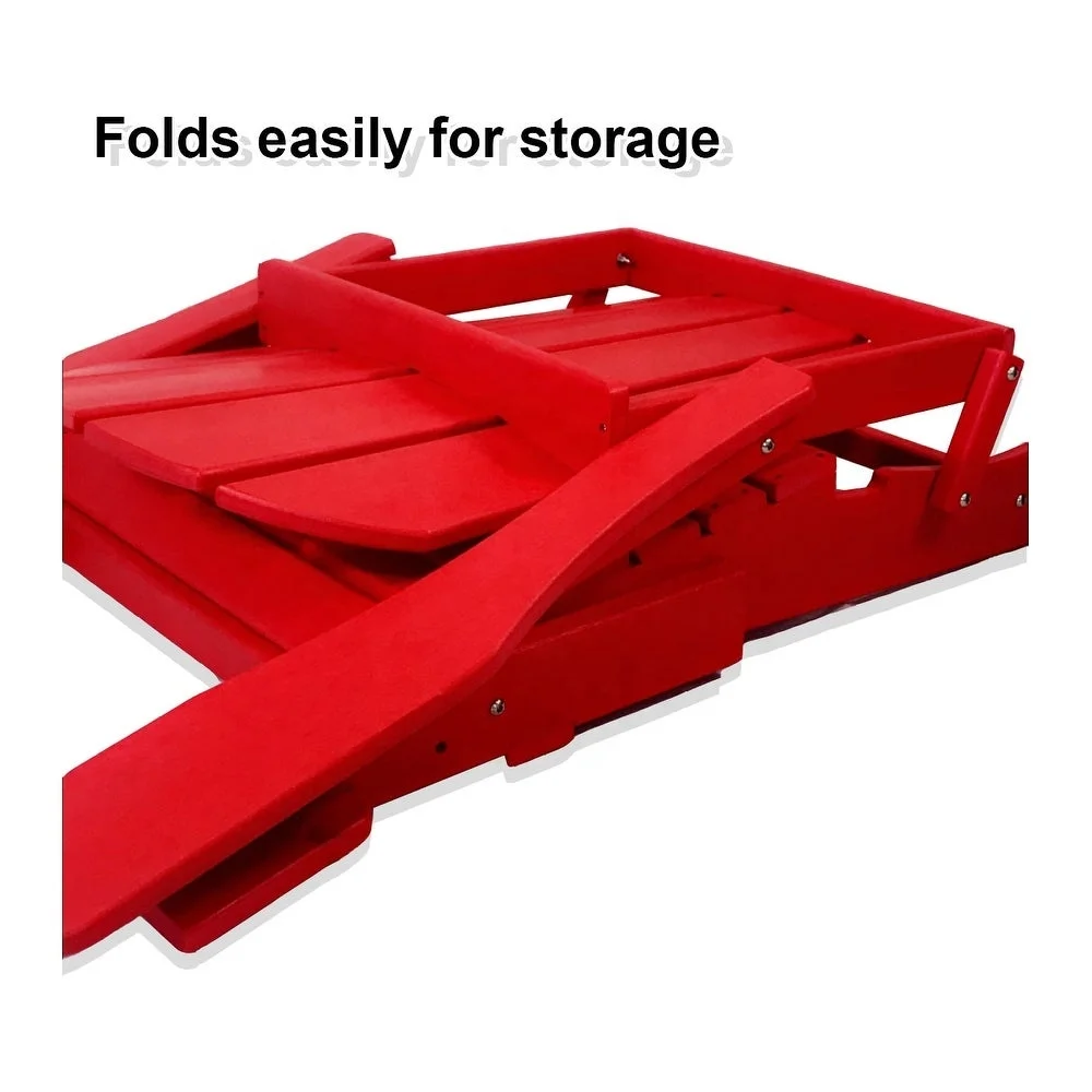 Plastic Recycled HDPE Resin Folding Chaise Adirondack Chair Outdoor Garden Furniture,Red