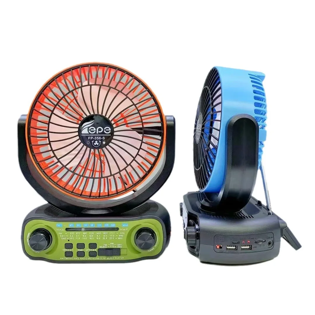 FP356 Solar Fan With Solar Panel Multi-Function 6-In-1 Radio Rechargeable Fan With Blue tooth Speaker With Led Camping Lantern