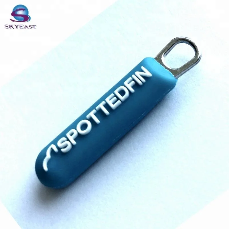 High Quality Custom Style Round Edges Raised Logo Rubber with Metal Zipper Pullers