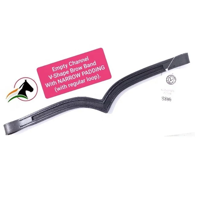 V-SHAPE HIGH QUALITY GENUINE LEATHER EMPTY CHANNEL BROW BANDS WITH SLIM PADDING