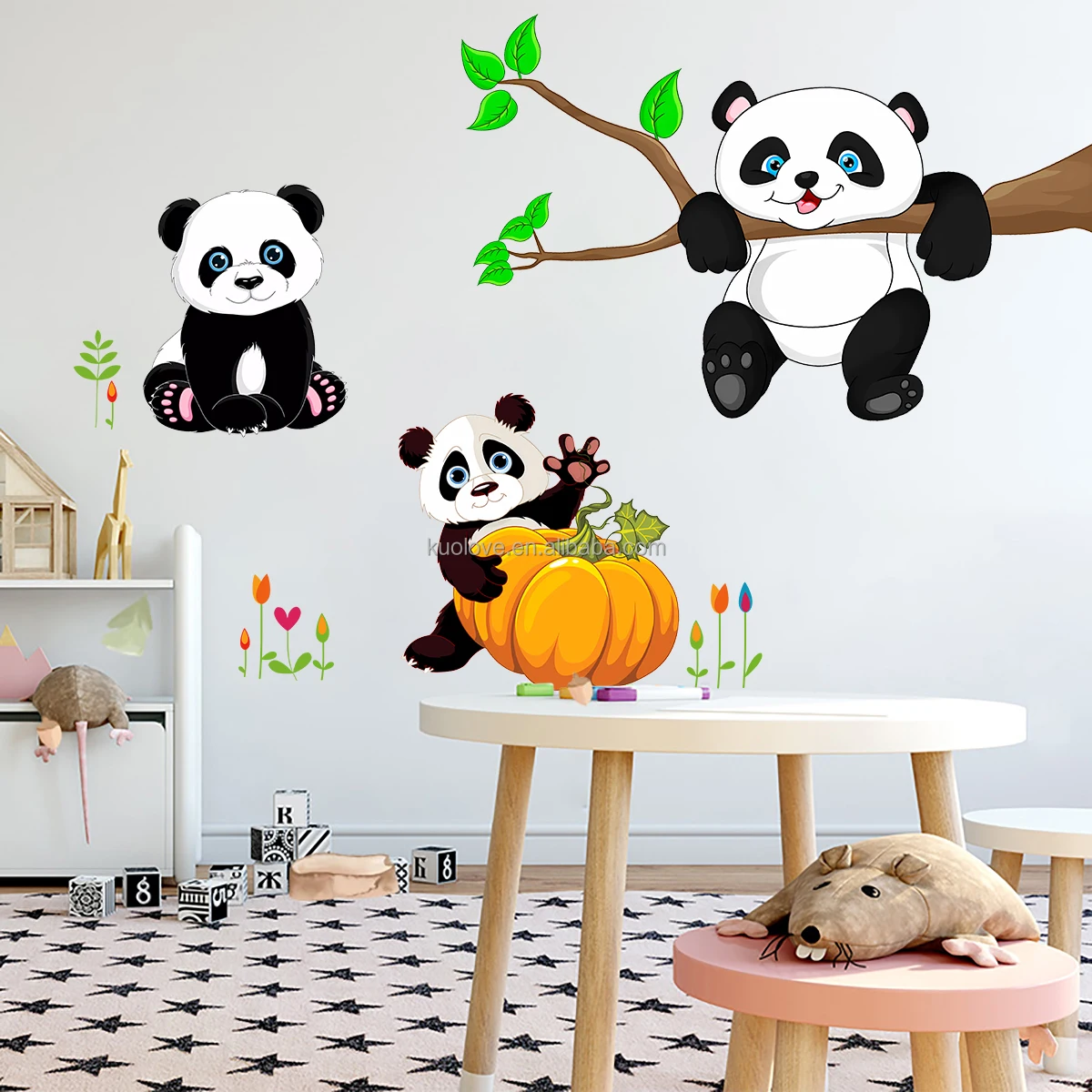 Cartoon cute panda pumpkin wall stickers living room bedroom decoration wallpaper self-adhesive stickers