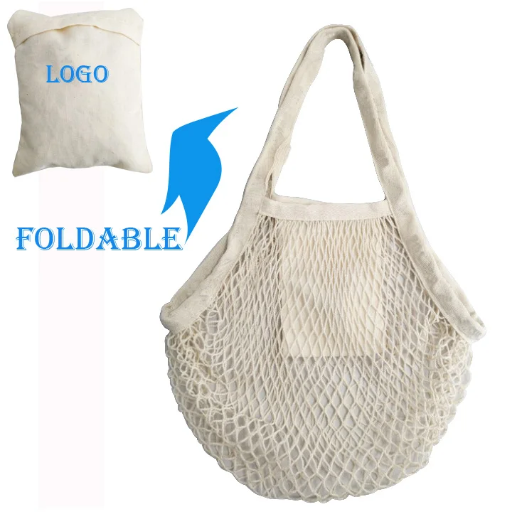 Foldable macrame long handle vegetable eco friendly reusable cotton grocery bag tote string net mesh shopping bag