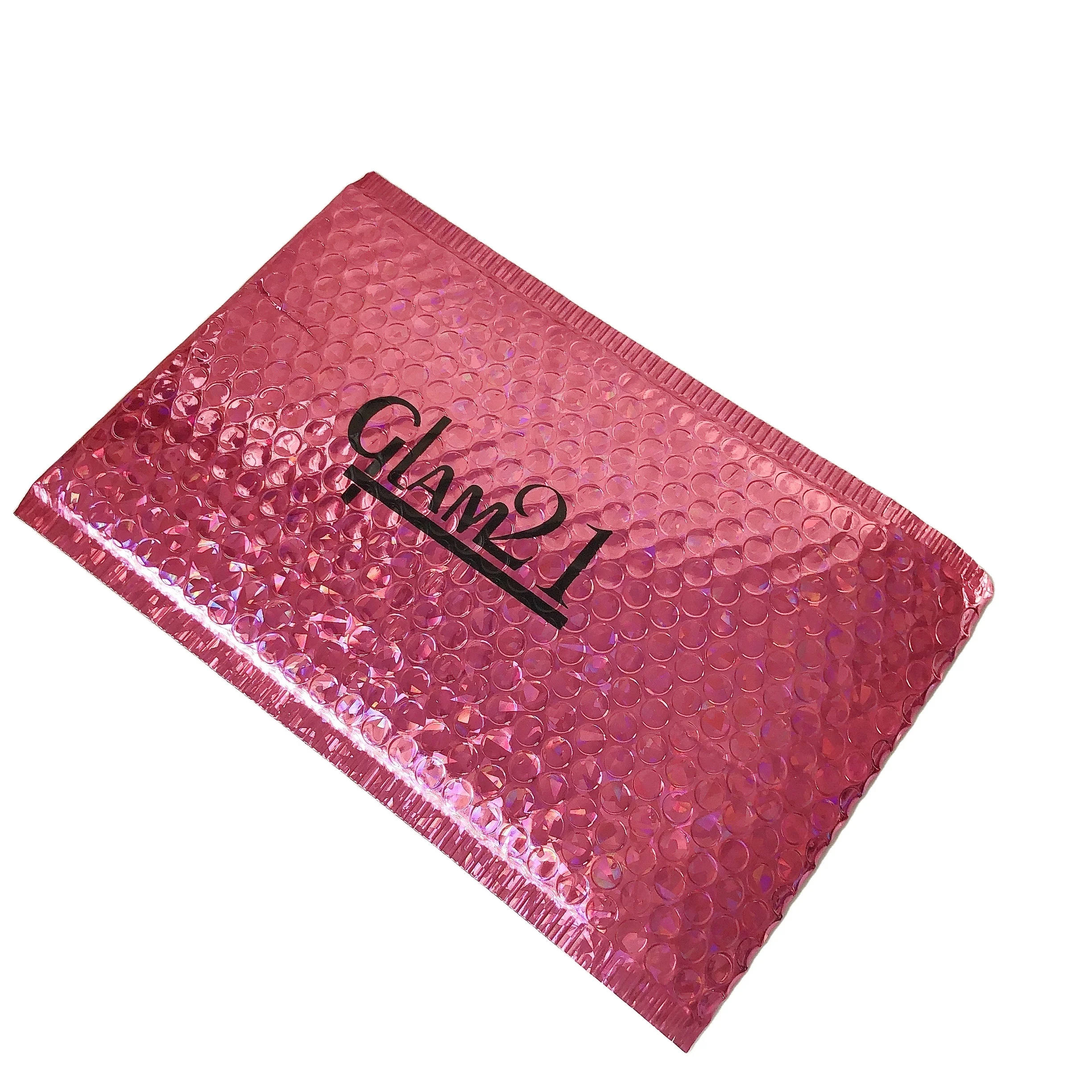 High quality Global China Post Air Mail Metallic Holo Bubble Mailer Glitter Rainbow Holographic PolyMailer For Makeup Brush