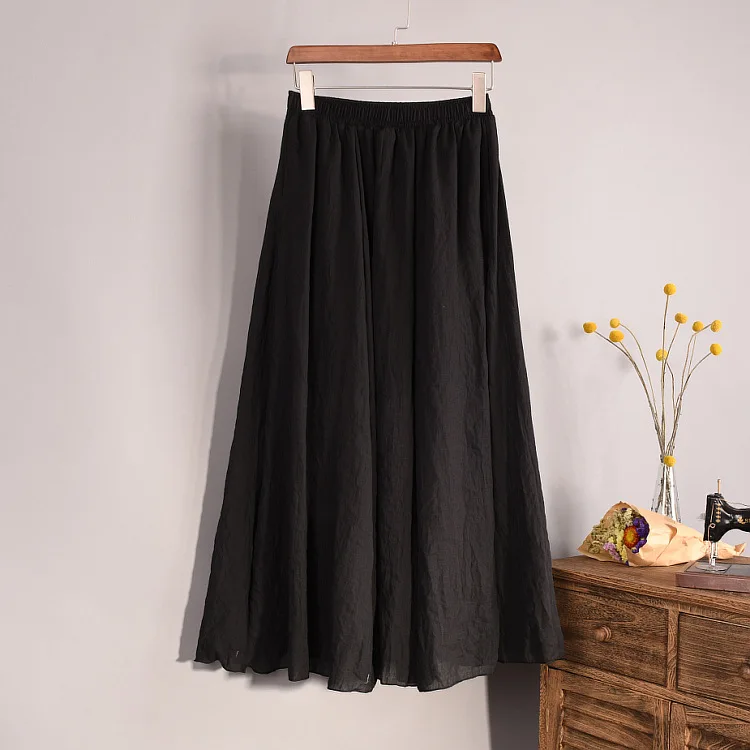 two piece ruffled elastic white solid linen sport office wear cotton 80cm pleated long skirt elegant long for women vintage