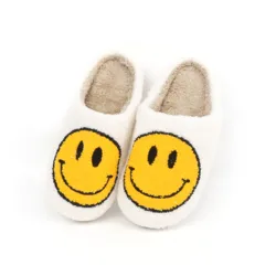 2021 Wholesale Indoor House Home Fluffy Smiley Face Fuzzy Slippers Pink Red Purple Multi Color For Ladies Winter