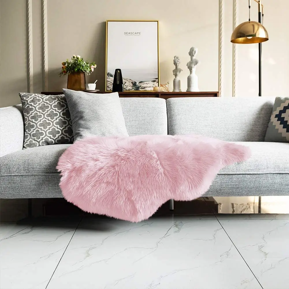 Modern luxury shaggy soft non slip faux fur bedside chair mat living room floor rug