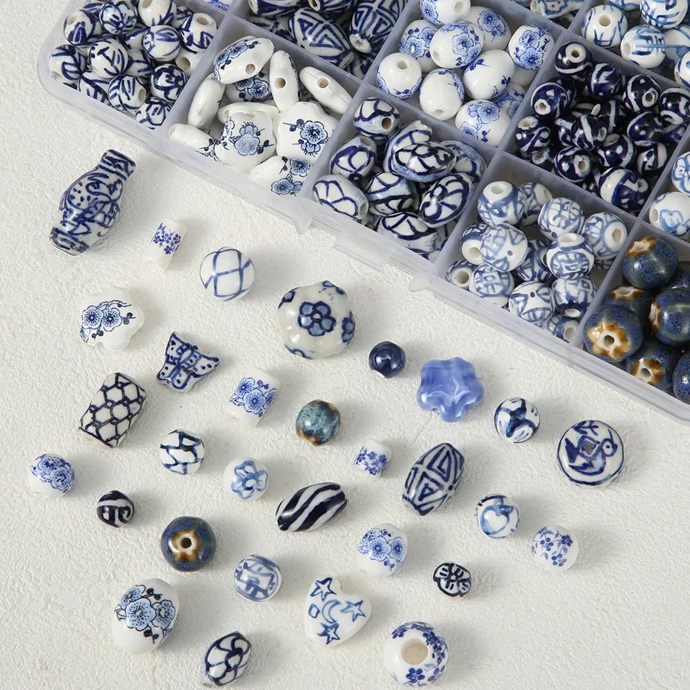 ciyuan new Chinese blue and white porcelain plum retro ceramic beads DIY handmade materials hand string loose jewelry acce
