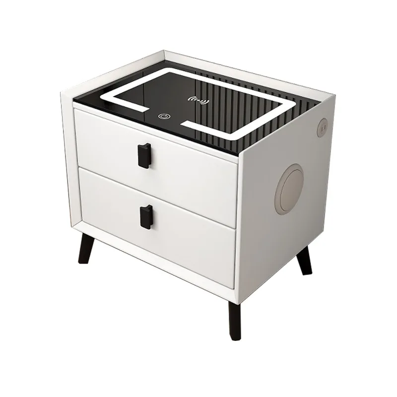 Solid Wood Intelligent Bedside Cabinet for Home Bedroom LED+ Wireless Charging+USB+Dual Bluetooth Speaker+Fingerprint Lock