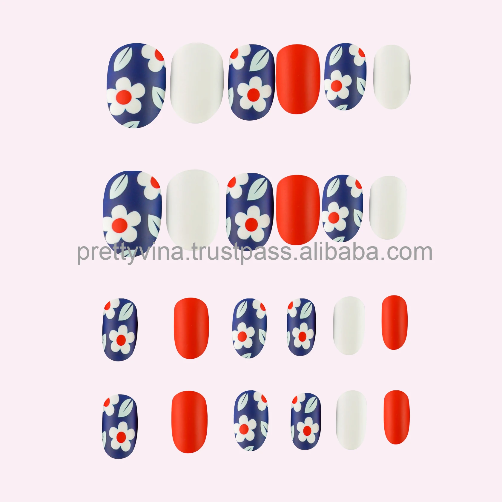 HELIOS 2020 New press on nails oval floral false nails for young girls artifical nails