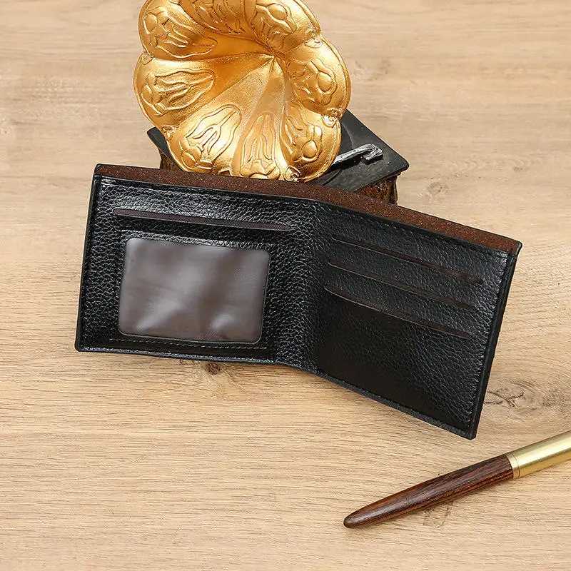 Fashion Vintage Short Wallet Genuine Leather Wallet Mini Purse Coin Pouch Woven Card Bag