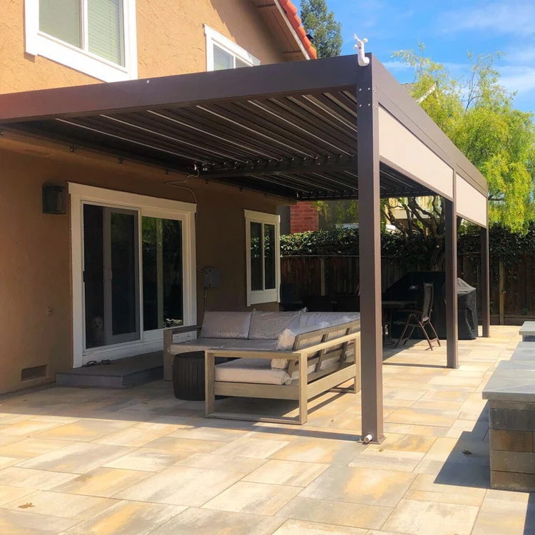 Modern Professional Motorised Rotating Louvres Pergola Roof Covers With weather Sensor