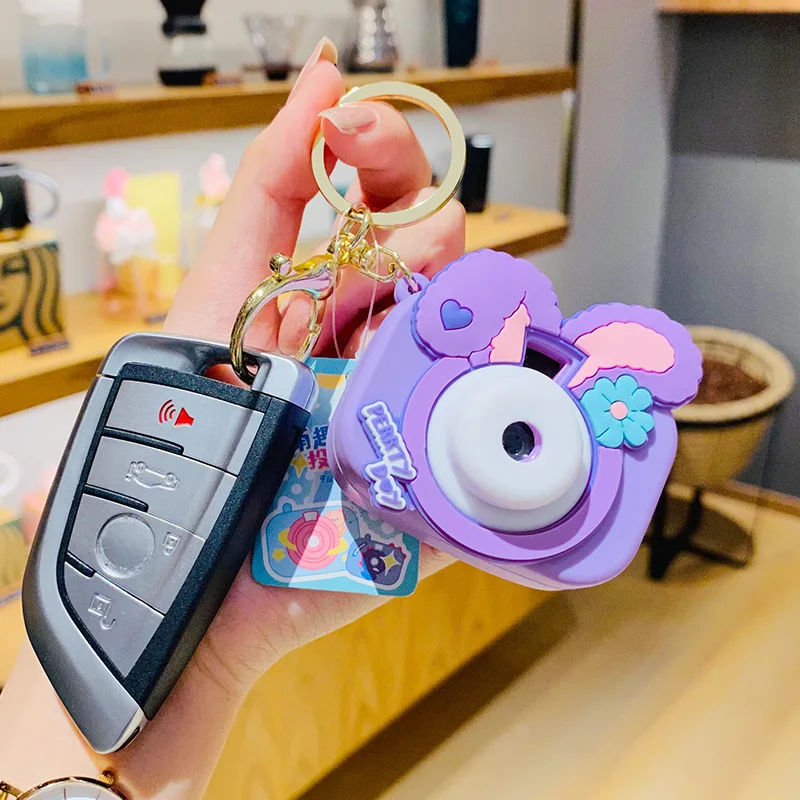 Xinxing Cute Luminous Projection Camera Keychain Creative Strawberry Rabbit Keychains Cute Fashion Bag Keyring Pendant