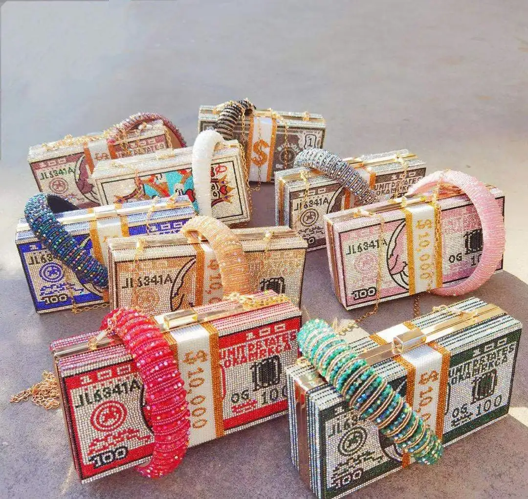 
Wholesale Ladies Hair Hoop luxury rhinestone money bags purse fashion design new shape USA money purse for women evening bags 