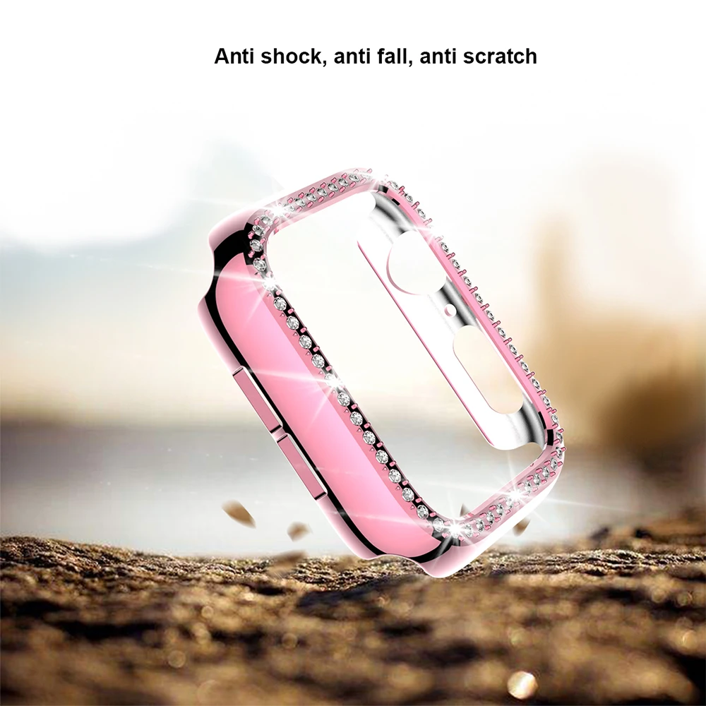 Full Cover Diamond Case with Screen for Apple Watch 40mm 38mm 44mm PC For iphone Series 6/5/4/3/2/1