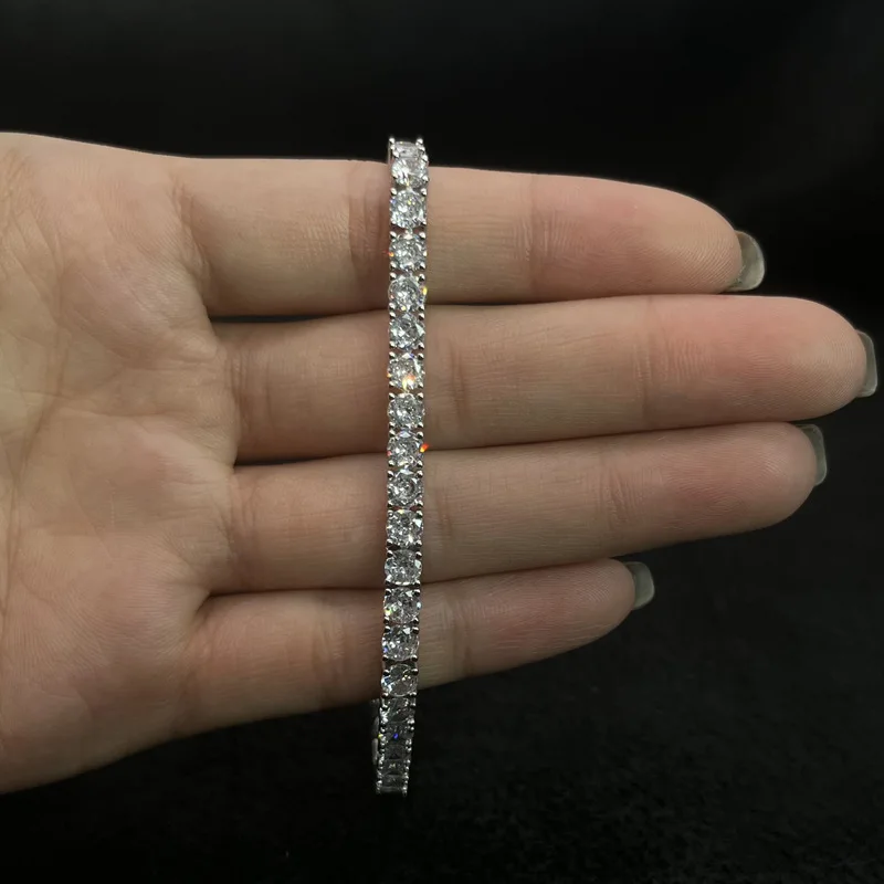 Fashion Unisex Jewelry VVS1  925 Sterling Silver White Gold Plated Chain Bracelet Charm Moissanite Tennis Bracelet