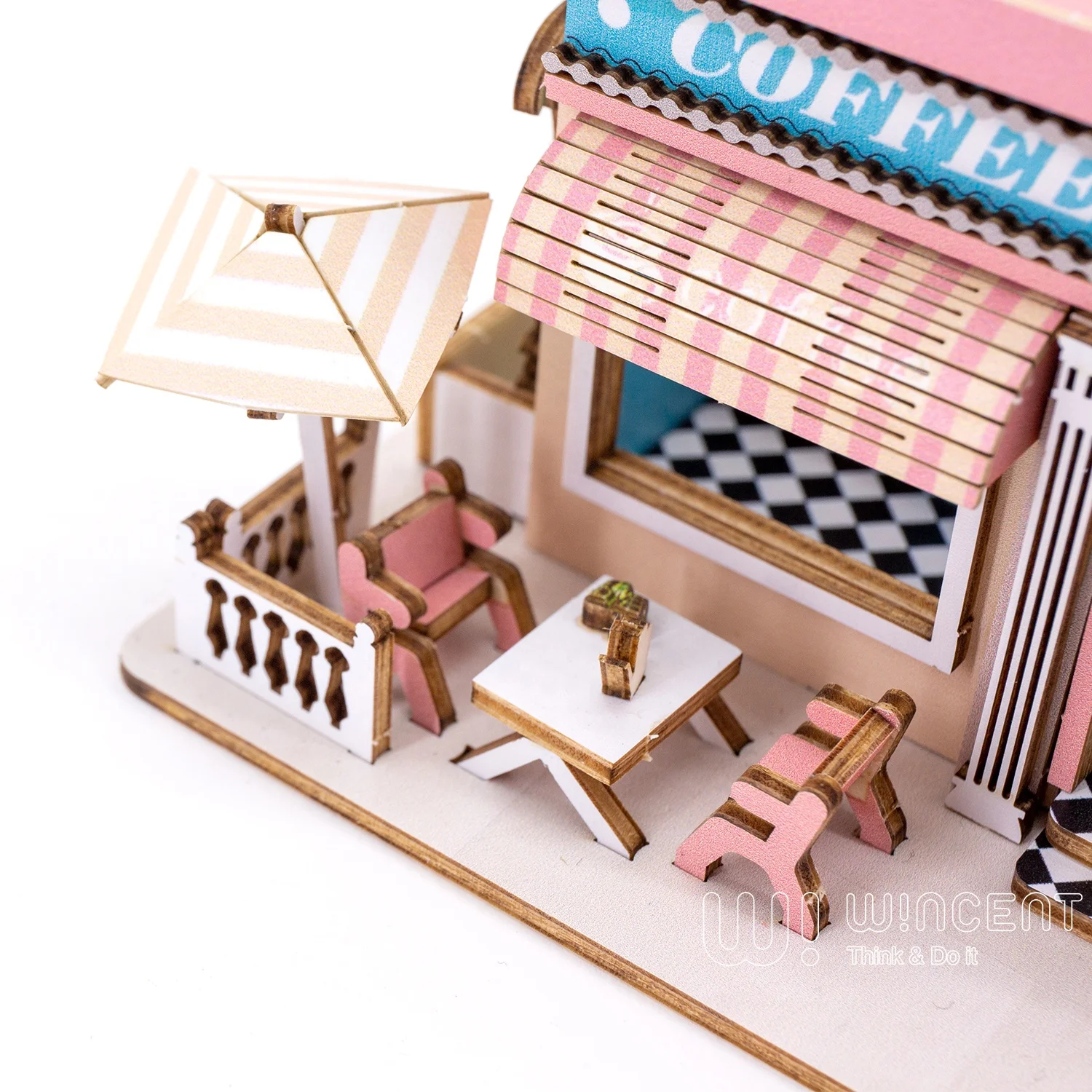 Wincent Wholesale Coffee Shop Style Wood doll house Diy 3d Miniature Dollhouse Kit For Girl