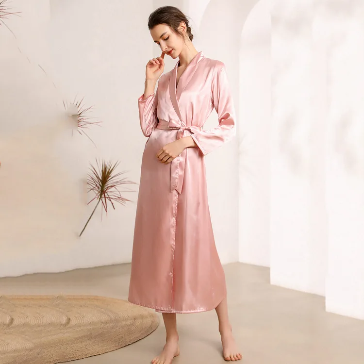 Silk Robes Women Long Bath Robe Bridesmaid Bride Party Satin Robes Cardigan Top Outwear Solid Dressing Gown