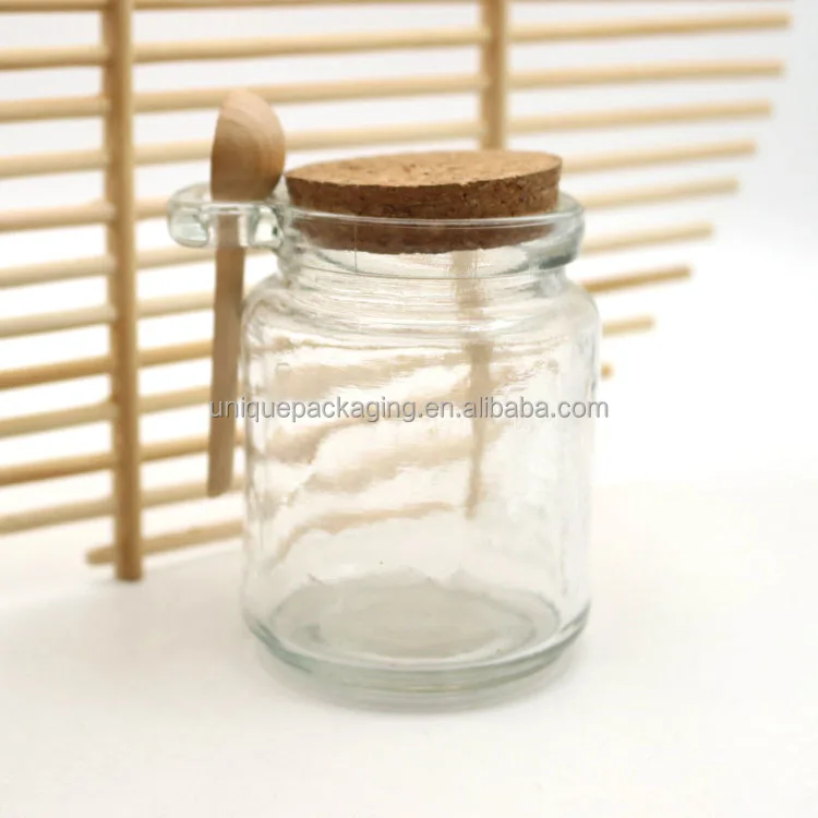 250ml clear foods glass bottles 8oz cork top storage jars with spoon for spice nuts dried fruits honey jam body butter