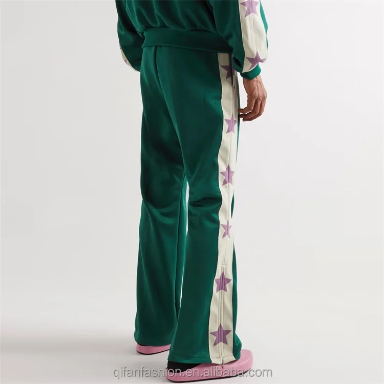 Custom bell bottom trousers baggy striped stars printed track sweat flared pants for men