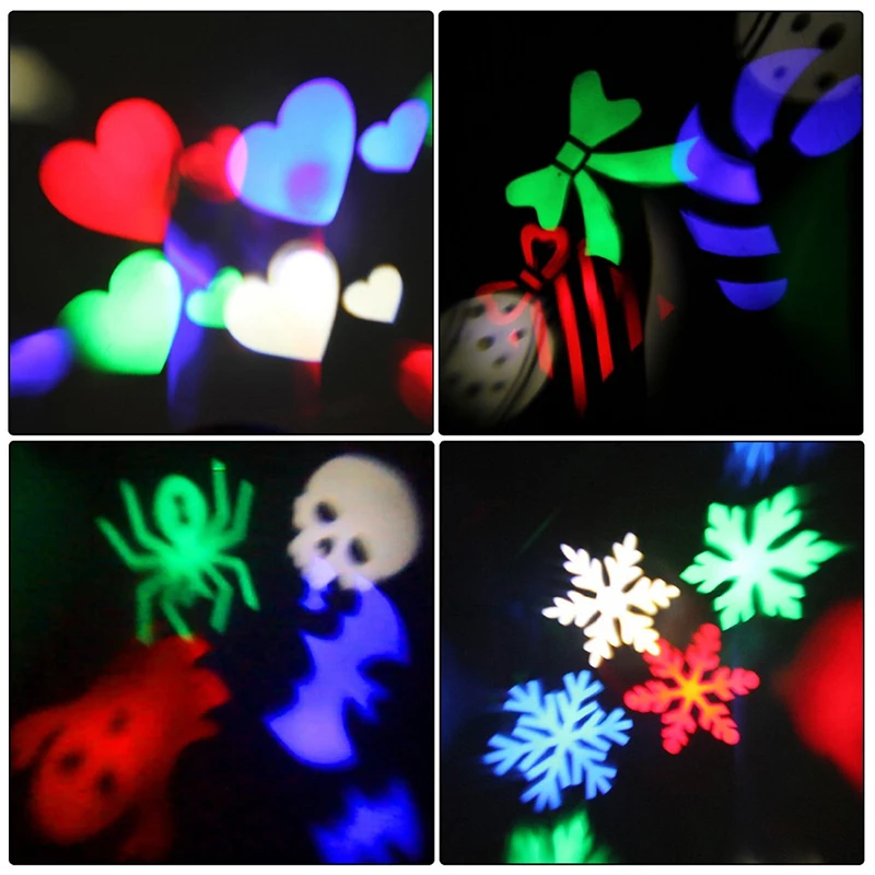 4 слайда RGB СВЕТОДИОДНЫЕ снежинки проектор лампы Рождественская вечеринка Пейзаж Настенный декор Освещение