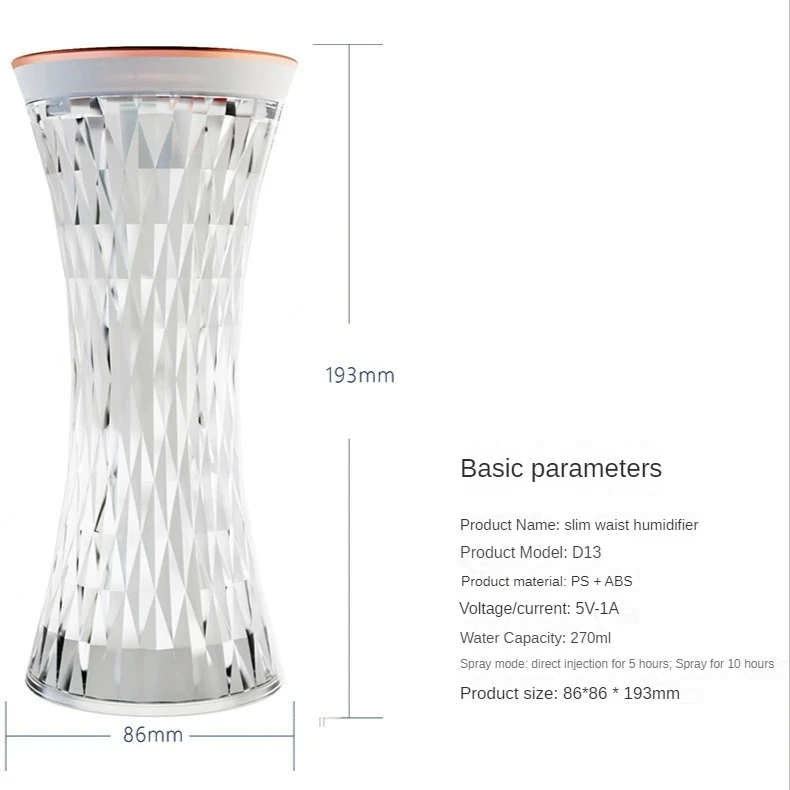 Wholesales 270ml Crystal Touch Control usb Colorful Night Light Led mini Table Lamp Cool Mist Bedroom Humidifier