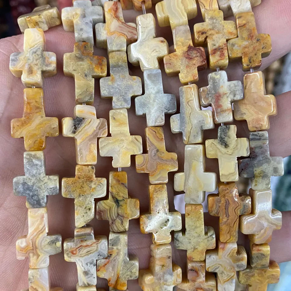 Wholesale Natural Crystals Healing Gemstone Jewelry 12x16mm Loose Cross Shape Stone Beads For Bracelet Making