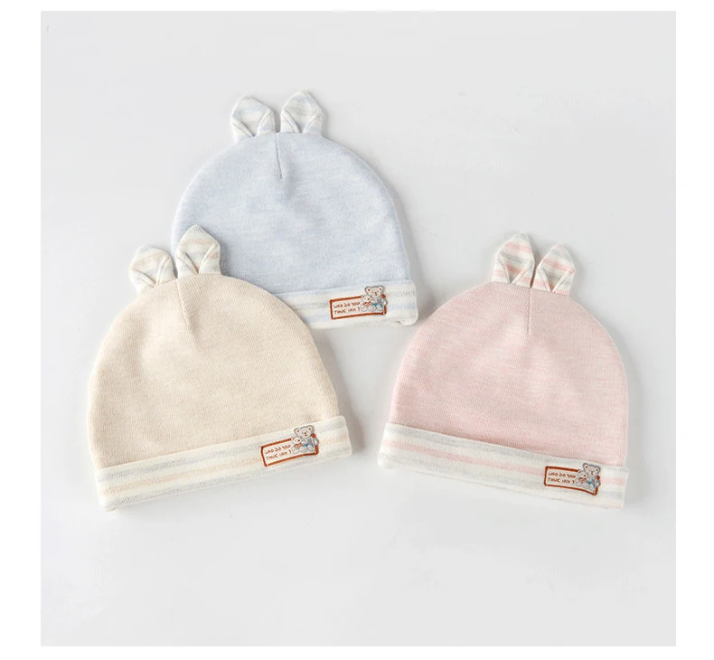 Knitted Winter 100% Cotton Spring and Autumn Baby Rabbit Double Layer Hat Hot Sale Newborn Baby Hats Warm Rabbit Ear Baby Beanie