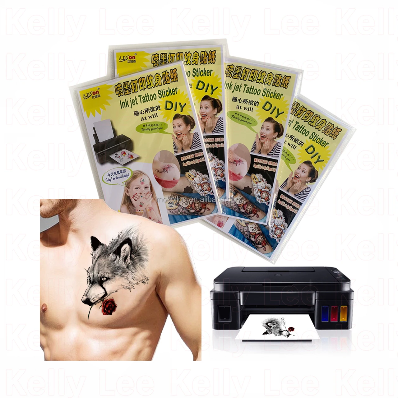 Temporary tattoo water transfer paper decal for laser printer and inkjet fake tattoo paper