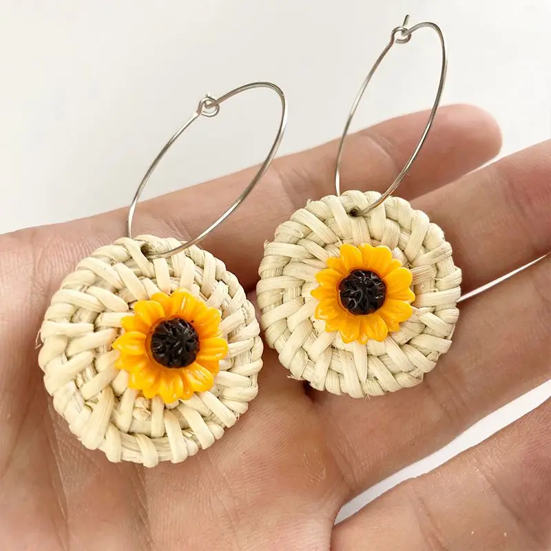 Курортный обруч из ротанга серьги подсолнуха свежие кисточкой тканые Подсолнух мягкие керамические ручной