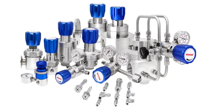 UHP Manual Single Stage Gas Flow Pressure Regulator CV 0.06 High Temperature Diaphragm Reducing Valve